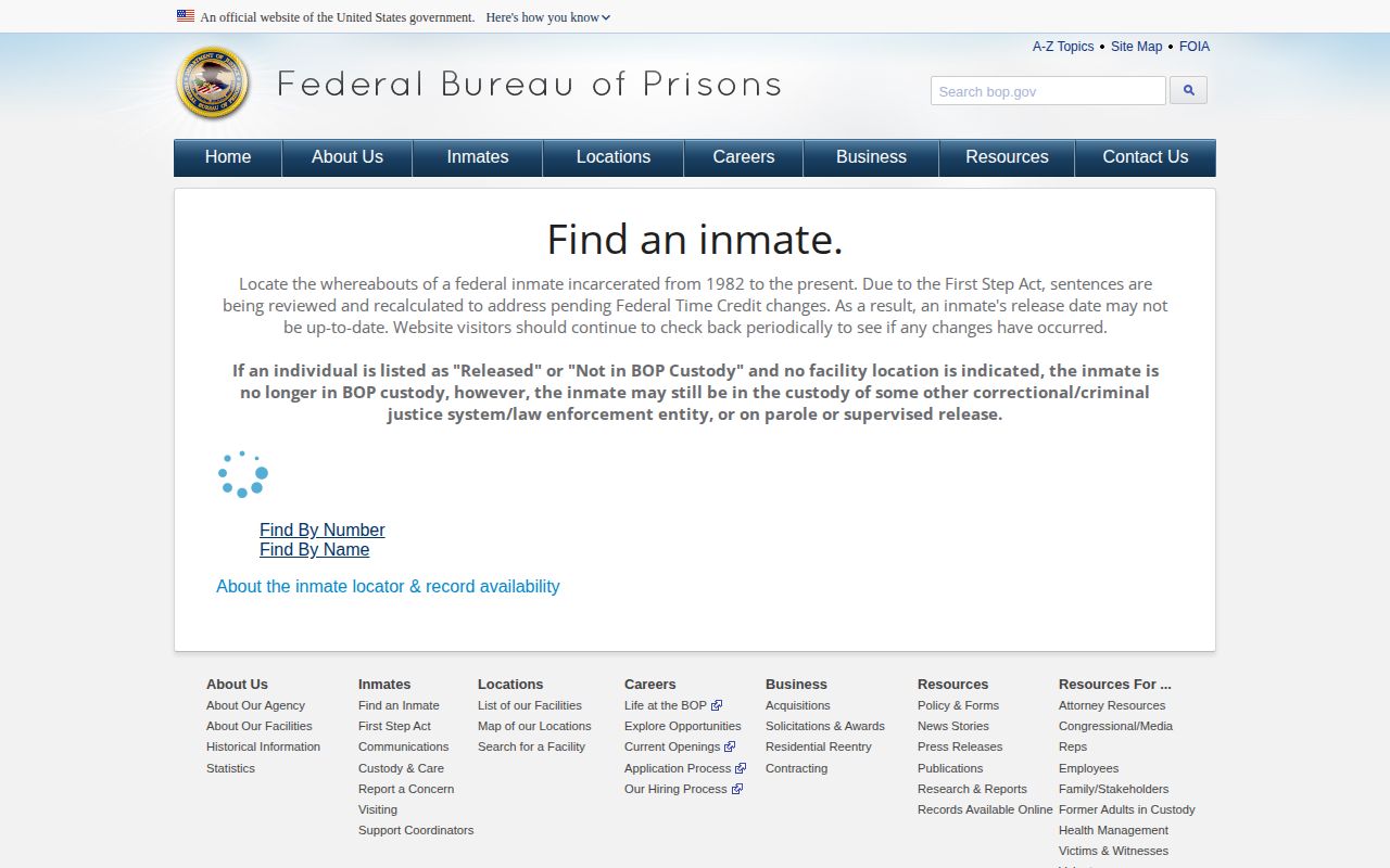 Federal Bureau of Prisons release locator for a Dickinson County federal case