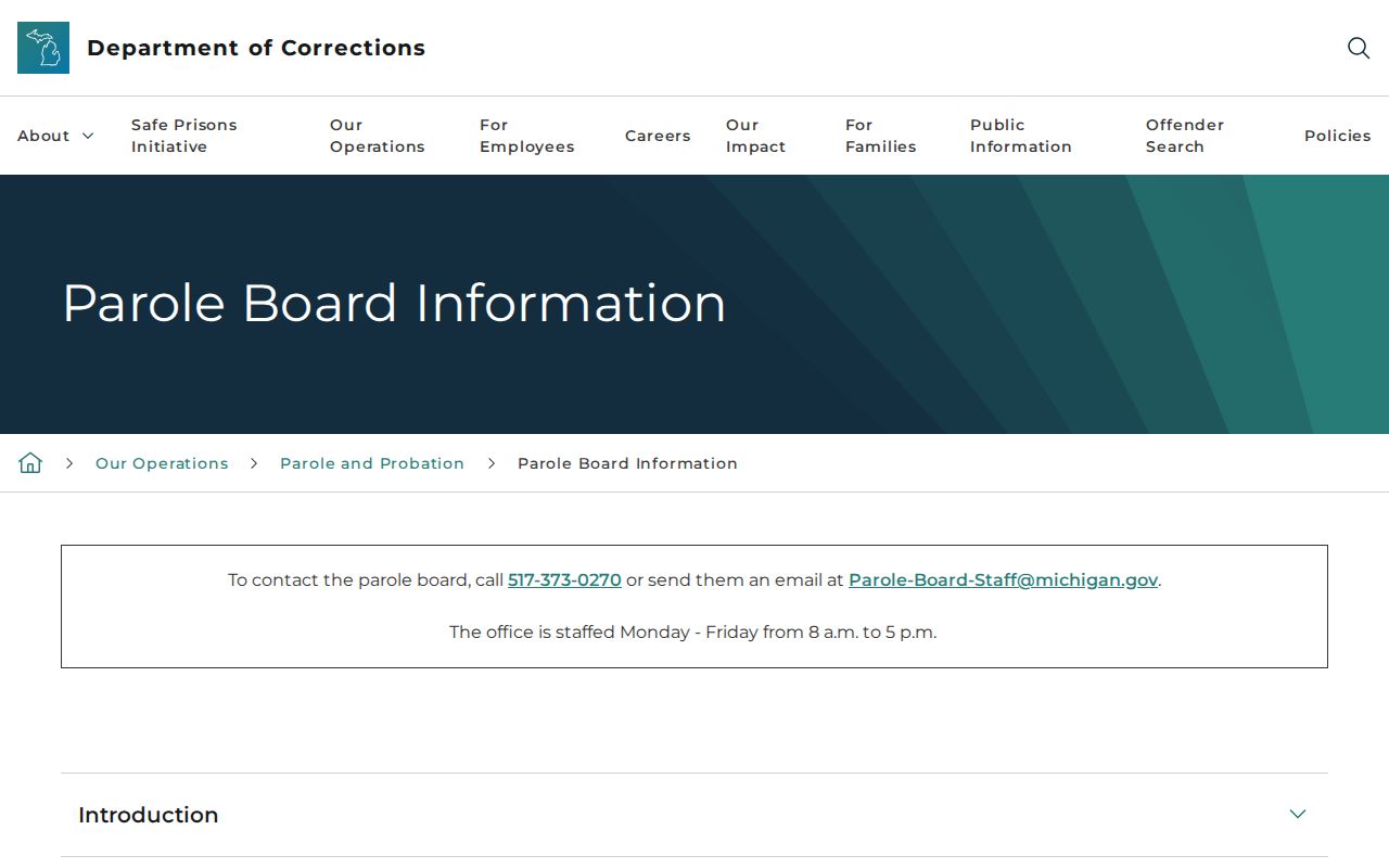 Dickinson County parole release Michigan Parole Board information